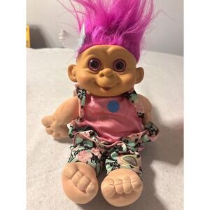 Vintage Troll Doll Pink Hair Blue Eye Sparkle Outfit Doll Collectible Toy